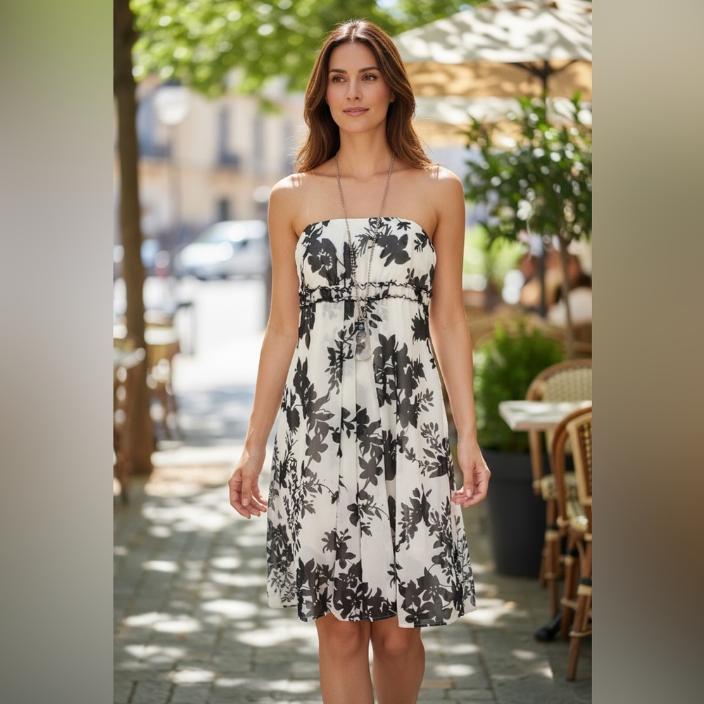 NWT David’s Bridal black &‎ white print Dress
